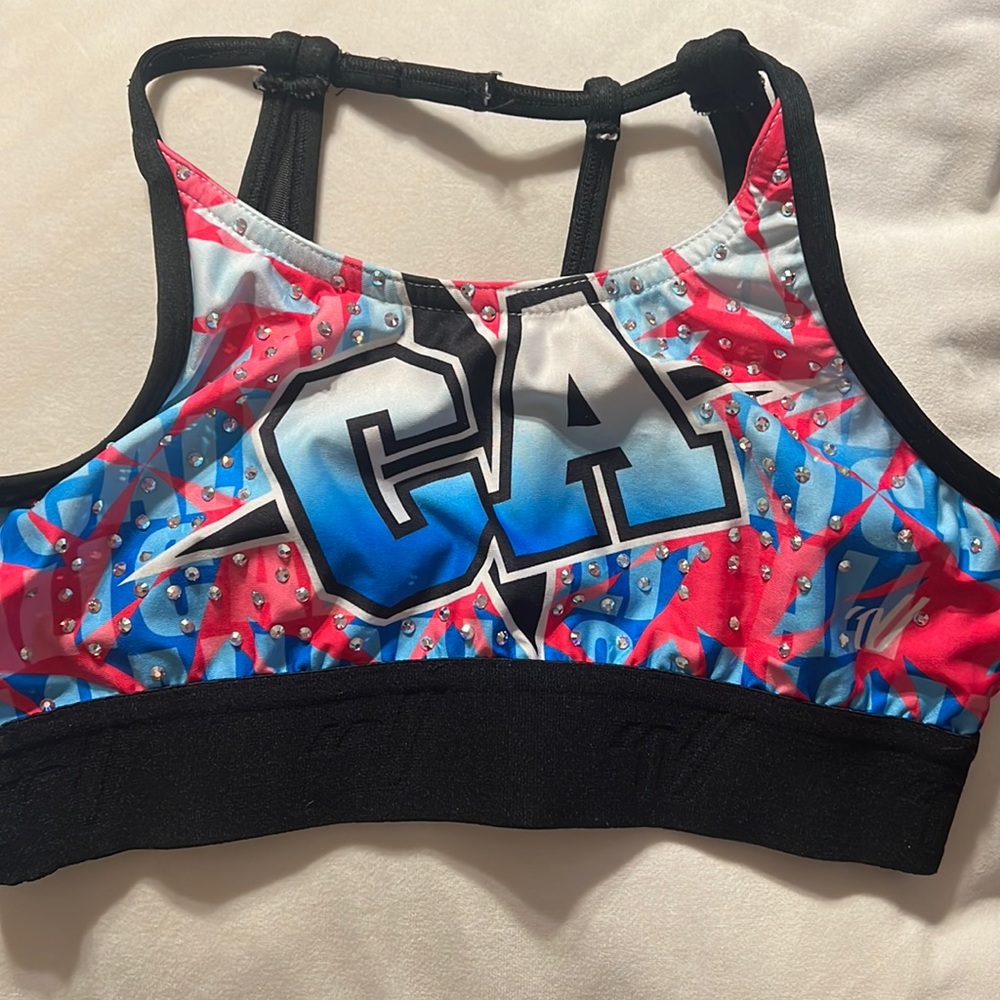 The California Allstars pink and blue practice wear, made by varsity.